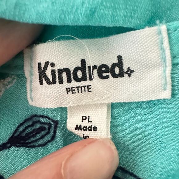 Kindred Womens Floral Embroidered Shirt Top Size Petite Large Boho Blue Feminine - Picture 5 of 7